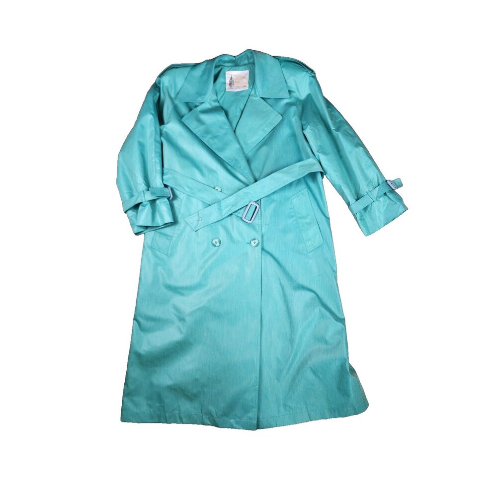 Vintage London Fog Women's Turquoise Belted Trench Coat Long Size 6 Petites EUC